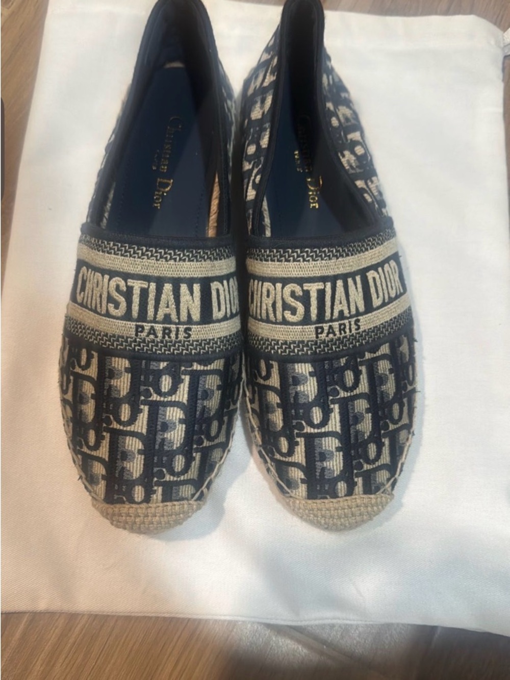 Women's Navy and Beige Logo Espadrilles